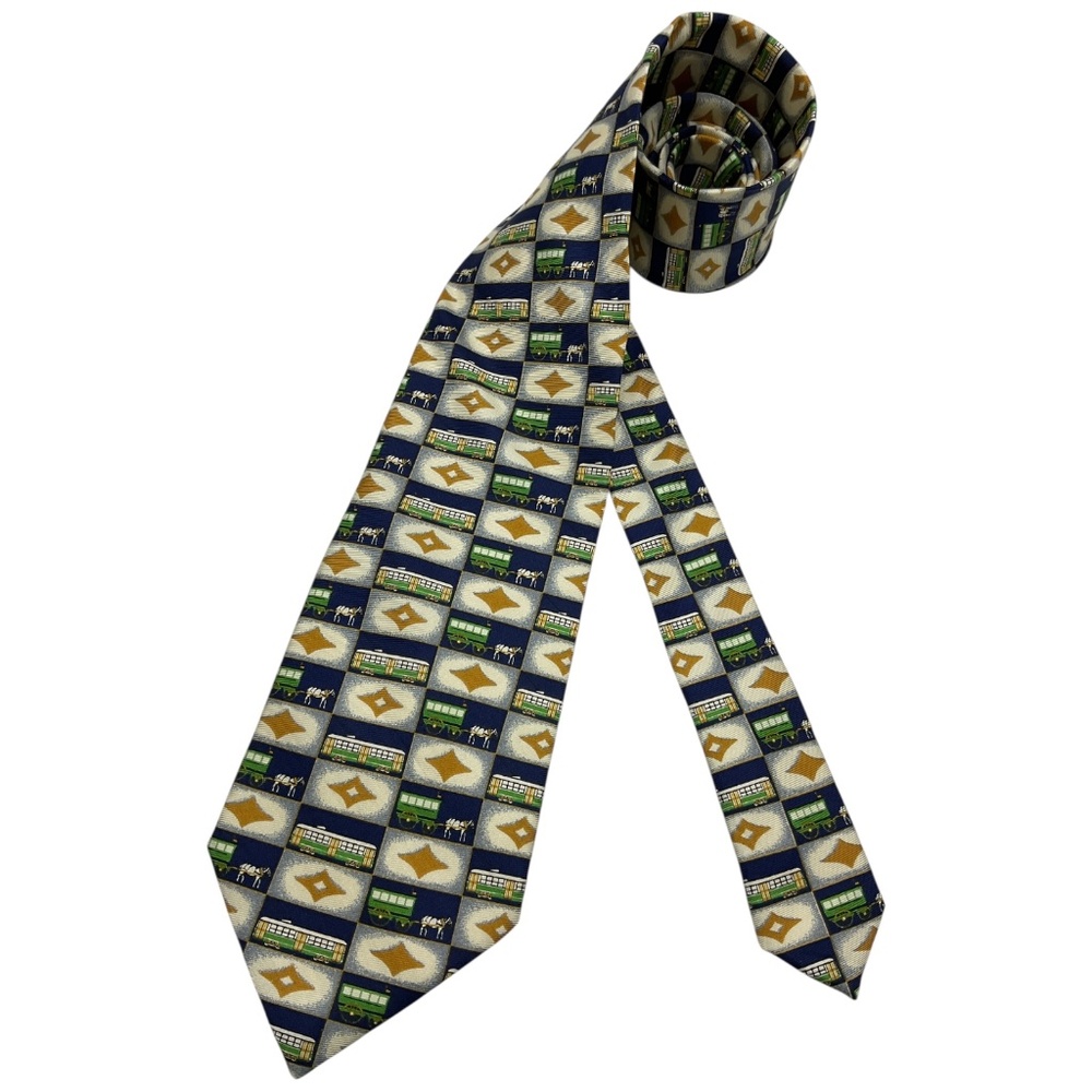 GIVENCHY GENTLEMAN Blue/Green Cart Bus Silk LUXURY Tie ITALY